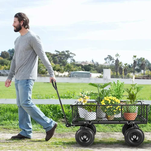 Miniatura 7 de Carrito de jardín, carrito de jardín de acero de malla de servicio pesado de 880 libras de capacidad con lados removibles para convertir