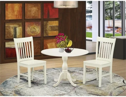 Miniatura 2 de East West Furniture DMNF3-LWH-W - Juego de comedor de 3 piezas que contiene una mesa de comedor redonda con gotas y 2 sillas de cocina, 42 x 42