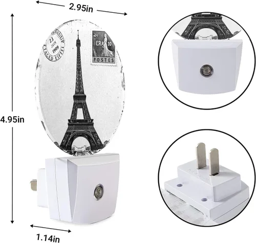 Miniatura 3 de EKOBLA Luz Nocturna de la Torre Eiffel Francia París Monumento Negro Blanco Luces Nocturnas Vintage Enchufe en la Pared Ahorro de Energía Lámpara