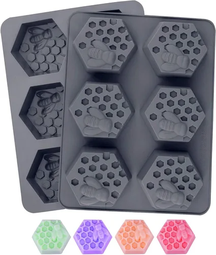 2 moldes de silicona para jabón de abeja 3D, moldes hexagonales de silicona de panal para jabones caseros para hacer pasteles de gelatina de Panal