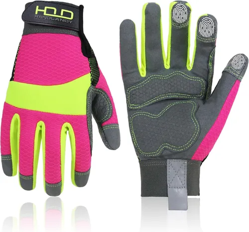 Miniatura 16 de HANDLANDY Work Gloves for Women, Breathable Leather Gardening Glove for Yard Maintenance, Hand Protection with Touch Screen Rosa claro