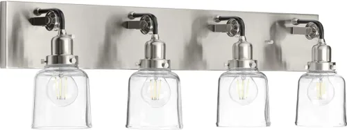 Miniatura 29 de Progress Lighting Rushton Collection - Lámpara de tocador de baño de cristal transparente (1 lámpara), níquel cepillado