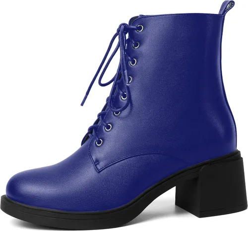 Miniatura 71 de ROSERWISH Botas altas de tacón bajo y grueso para mujer, con cordones, cómodas, modernas, con puntera redonda, de 2.5 pulgadas