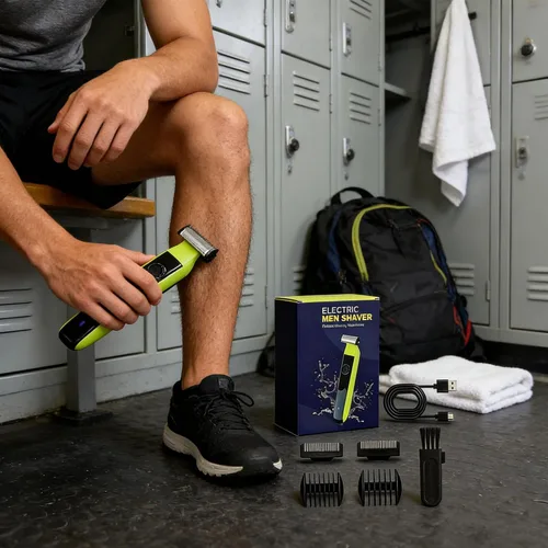Miniatura 10 de Recortadora de barba para hombres, afeitadora eléctrica híbrida recargable y peluquera corporal, afeitadora facial lavable, 4 peines para hombre