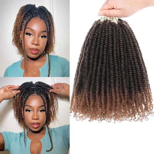 Miniatura 17 de COOKOO 9 paquetes de extensiones de cabello sintético de ganchillo pretrenzado de 6 pulgadas, trenzas mini de pasión preenlazadas, trenzas 1b#