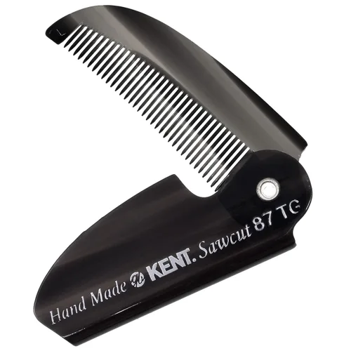 Kent 87T - Peine de bolsillo plegable hecho a mano de grafito para hombres, peine alisador de pelo de dientes finos para el cuidado diario del