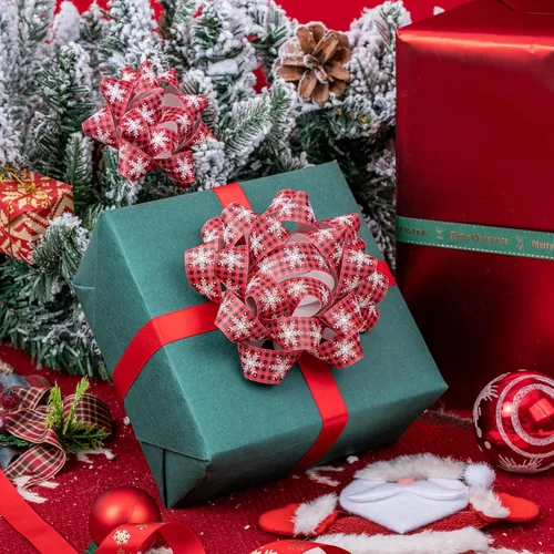 Miniatura 7 de WRAPAHOLIC - Surtido de 12 moños de regalo navideños - Papel kraft rojo y negro con temática navideña para fiestas, cumpleaños y baby shower Navidad