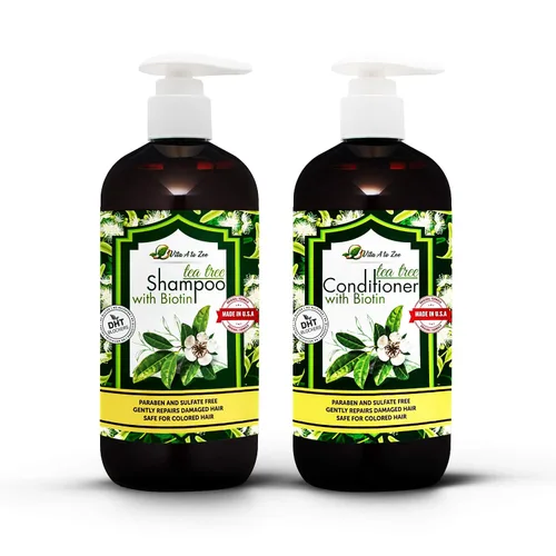 Juego de champú y acondicionador de aceite de árbol de té y biotina para hombres y mujeres | Fórmula de fuerza profesional | Refresca y estimula el