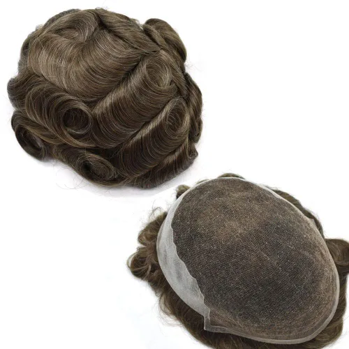 Miniatura 63 de Peluca de repuesto de cabello natural de poliuretano con encaje frontal para hombre (7x9 pulgadas, densidad de luz, 1B40# negro natural con 40% gris)