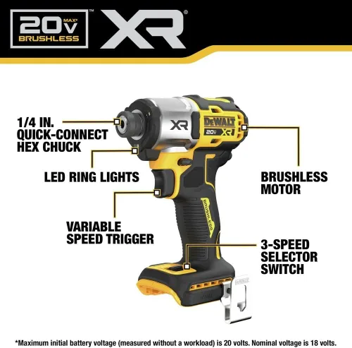 Miniatura 8 de DEWALT Taladro de Impacto 20V MAX, Inalámbrico, 3 Velocidades, 2 Baterías y Cargador Incluidos (DCF845P2)