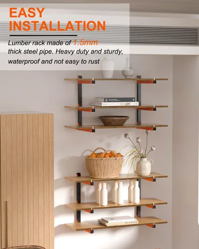 Miniatura 6 de Estante de almacenamiento de madera para montaje en pared, estante de almacenamiento de madera resistente con 9 niveles que soporta hasta 1080