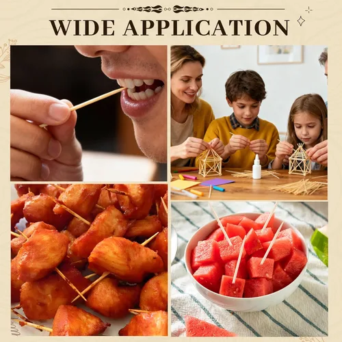 Miniatura 4 de Palillos de dientes de abedul natural para dientes, paquete de 300, palillos de madera de 2.5 pulgadas para aperitivos, frutas y barbacoas, suaves