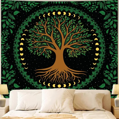 Miniatura 12 de Apdidl Tapiz Verde del Árbol de la Vida para Dormitorio, Colgante de Pared de Árbol Natural Estético, Tapices Bohemios Hippie Arte de Pared, Manta