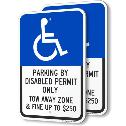 SmartSign Paquete de 2 letreros de 18 x 12 pulgadas con texto en inglés "Parking By Disabled Permit, Tow-Away Zone", compuesto de aluminio de 120