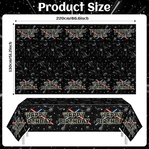 Miniatura 3 de BOpusail 3 manteles rectangulares de plástico impermeables para mesa de cumpleaños con temática de estrella de película de galaxia, suministros