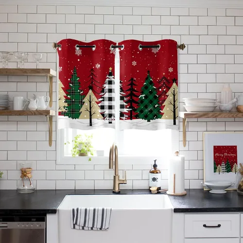 Miniatura 15 de Libaoge Cortinas de Navidad para cocina, dormitorio, juego de 2 paneles, diseño de muñeco de nieve de Navidad, cortinas de invierno con copos