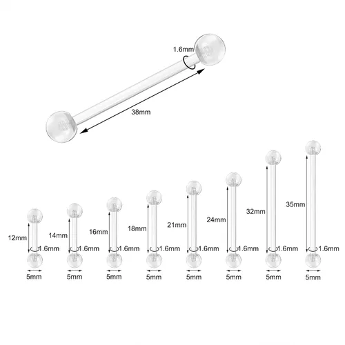 Miniatura 2 de Piercing para lengua de acrílico flexible de 0.49 oz, transparente, para el trabajo, embarazo, resonancia magnética, cirugía y más, 0.47 a 1.49