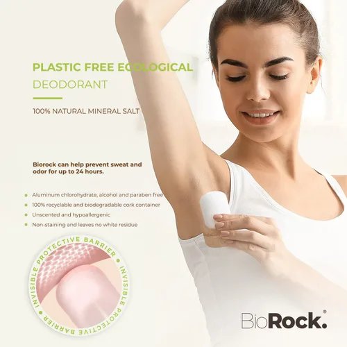 Miniatura 5 de Biorock Crystal Natural - Recambio de desodorante sin perfume de plástico y aluminio, desodorante en barra de sal para mujeres y hombres, ecológico