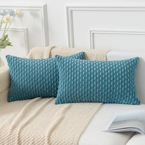 Miniatura 99 de Kevin Textile - Juego de 2 fundas de almohada decorativas de pana de 22 x 22 pulgadas, suaves, estilo bohemio, a rayas, decoración moderna del hogar