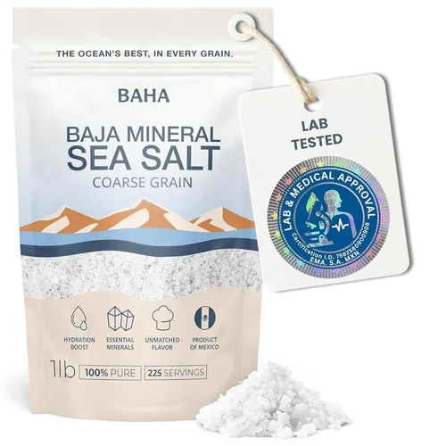 BAHA - 1 libra de sal marina mineral de Baja | Sal mineral Baha original de grano natural de Sea of Cortez | Baja en sodio y mineral | Para cocinar,