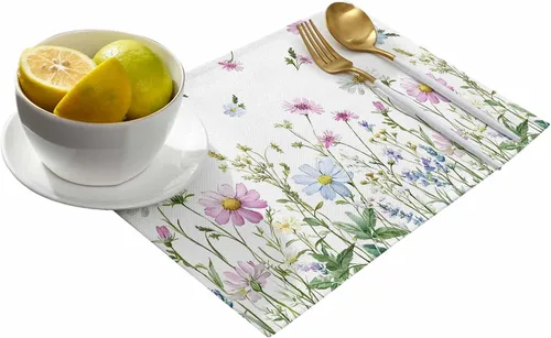 Miniatura 8 de Juego de 6 manteles individuales florales con flores de primavera, antideslizantes, lavables, coloridos manteles individuales de primavera para mesa