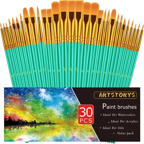 Miniatura 8 de Juego de pinceles de pintura, 30 piezas de pinceles de pintura para pintura acrílica, pincel de pintura al óleo, acuarela y acrílica, pinceles