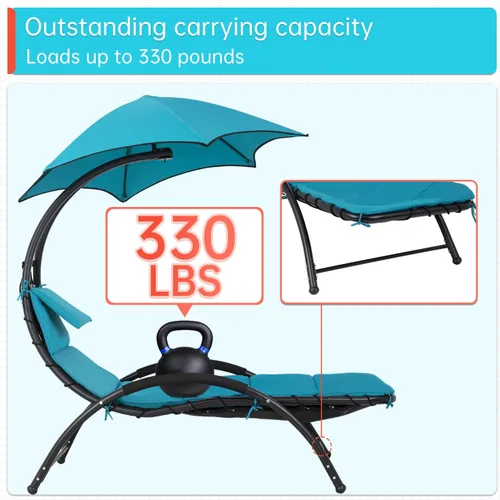 Miniatura 5 de Silla de descanso, silla de patio, hamaca columpio, silla reclinable, soporte de arco con toldo impermeable, cojín extraíble y reposacabezas