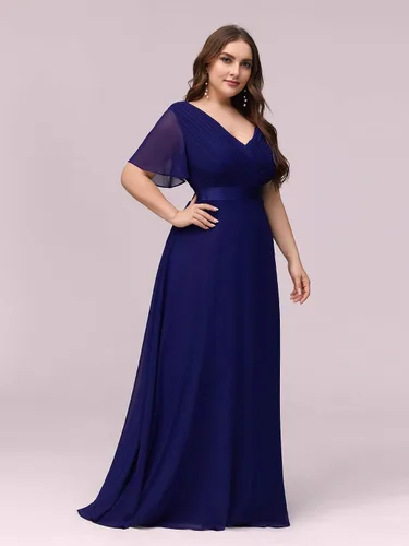 Miniatura 71 de Ever-Pretty Vestido formal para mujer, Navidad, Año Nuevo, cuello en V, gasa, talla grande, largo hasta el suelo, vestido de dama de honor