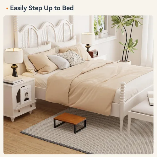 Miniatura 3 de Taburete de madera maciza para adultos y personas mayores, antideslizante, escalones de cama resistentes para camas altas con capacidad de 500 Nogal