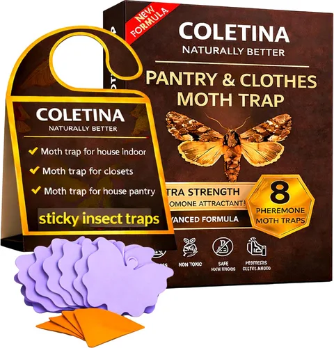 COLETINA - Trampas para polillas para casa, despensa interior, ropa con feromonas, paquete de 8 para armario, cocina, almacenamiento de alimentos,