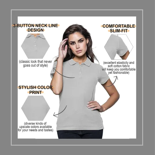 Miniatura 4 de FRESH TEE Polo de manga corta para mujer 100% algodón ajustado para mujer (EE.UU., Alpha, S, regular, regular, gris mezcla), Gris Melange, Pequeña