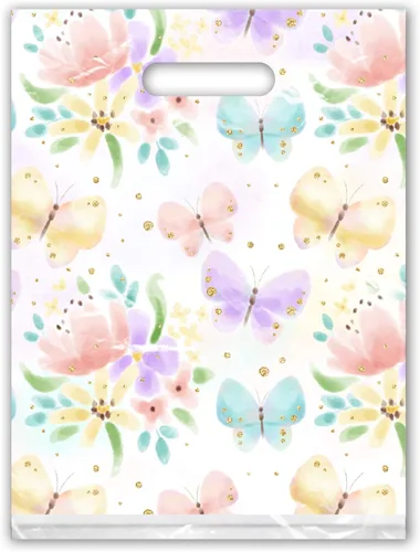 Miniatura 2 de Pro Supply Global Bolsas de Mercancía de Boutique Minorista con Diseño de Mariposas Florales de 9x12, 100 Unidades, con Asas Troqueladas, Bolsas