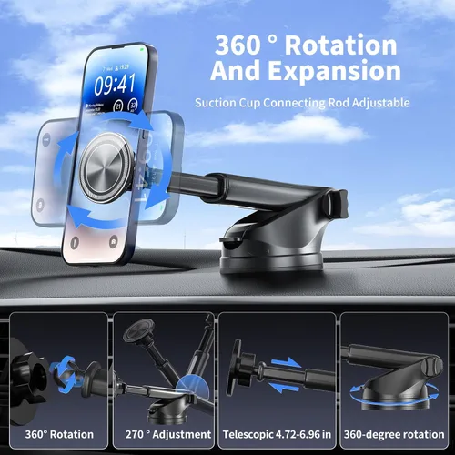 Miniatura 3 de Soporte magnético mejorado para teléfono, soporte de teléfono ajustable de 360° para automóvil, 3 en 1 para soporte de automóvil Magsafe - Soporte