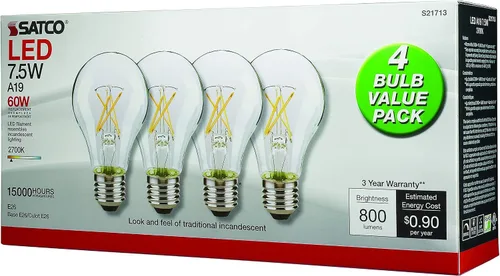 Miniatura 2 de Satco S21713 7.5W; LED A19; transparente; 2700 K; Base media; 120 V; 16 bombillas