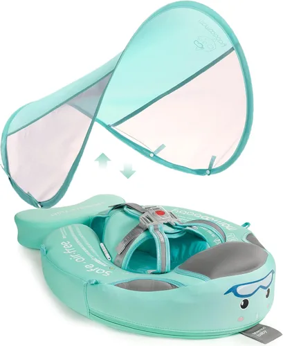 Mambobaby Flotador con toldo y cola - Flotador para bebé con toldo, entrenador de natación infantil no inflable mejorado, toldo UPF+, arnés de