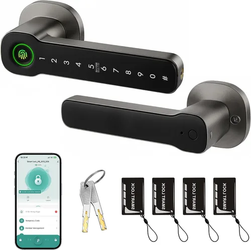 Miniatura 11 de Leydebong Cerradura de puerta inteligente con huella digital, tarjeta IC y teclado, cerradura electrónica 5 en 1 con control de aplicación, fácil