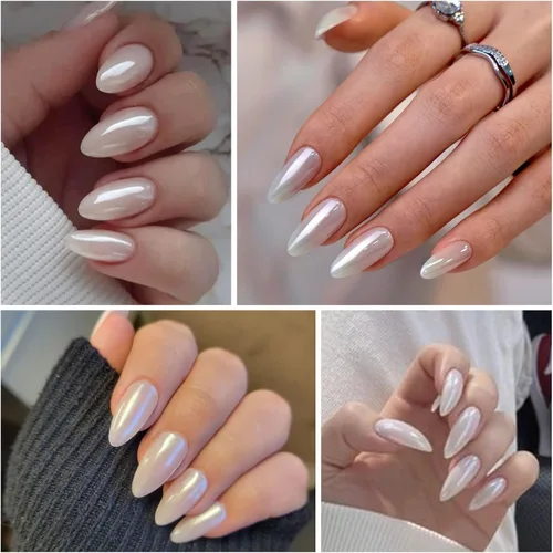 Miniatura 8 de Polvo de uñas cromado y perla, efecto de hadas, polvo de uñas rosa cromado, blanco, perlado aurora, sirena, iridiscente, cromo, polvo, espejo Polvo
