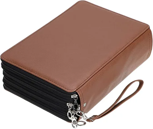 BTSKY - Organizador de lápices de colores con 200 ranuras, estuche de piel sintética de lujo con correa removible para lápices de colores, lápices