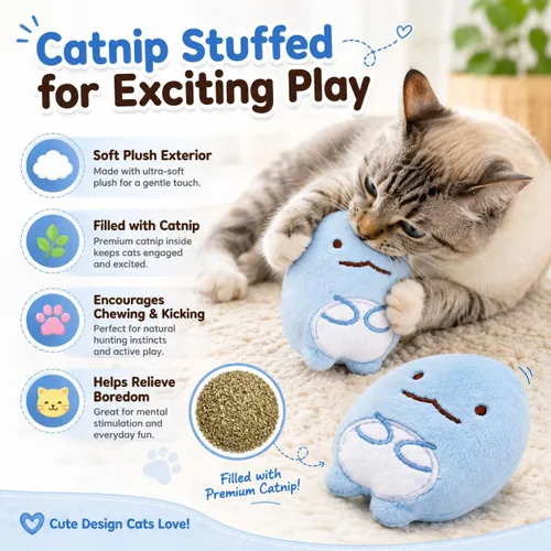 Miniatura 3 de Paquete de 6 juguetes de hierba gatera para gatos de interior – Juguetes de peluche para masticar y patear para gatitos y adultos – Juguetes suaves