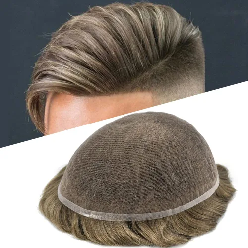Miniatura 12 de Tupé para hombres cabello humano real sistema de cabello para hombre encaje francés completo 100% cabello humano postizos para hombres pieza de pelo
