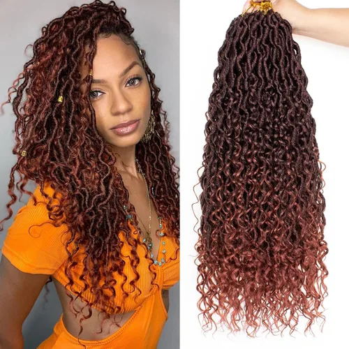 Miniatura 36 de Extensiones de cabello sintético de ganchillo de 24 pulgadas con extremos rizados, extensiones de cabello sintético con extremos rizados, trenzas