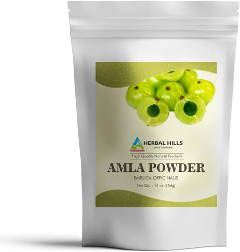 Herbal Hills Amla Powder 16.01 oz de grosella espinosa india Emblica Officinalis rica en antioxidantes (paquete de 16 onzas)
