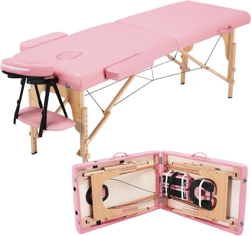 Miniatura 12 de Yaheetech - Mesa de masaje portátil, camas para pestañas, cama de spa, sofá de masaje plegable, mesas de spa ajustables, plegables en 2 con bolsa