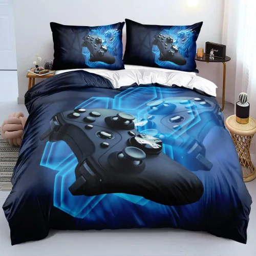 Miniatura 17 de Juego de funda de edredón de tamaño individual con estampado 3D de Gamepad azul para niños, fundas de edredón y fundas de almohada para dormitorio