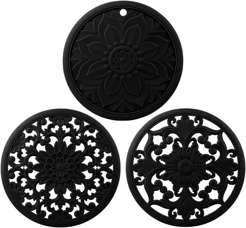 Miniatura 12 de Salvamanteles de silicona gris para platos calientes, ollas y sartenes, almohadillas calientes redondas para cocina, alfombrilla de silicona