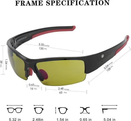 Miniatura 5 de Gafas de sol de golf para hombres y mujeres, gafas de sol deportivas sin montura con protección UV400 Bj02/Marco Negro Lente Verde
