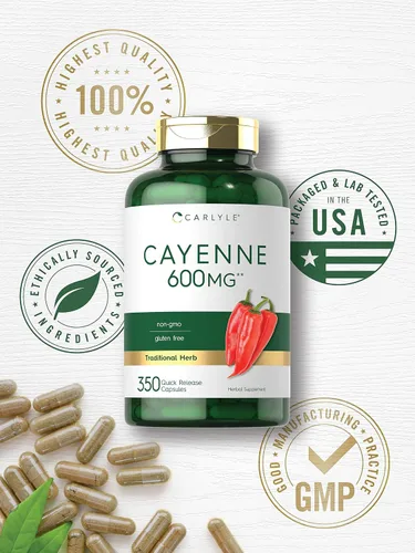 Miniatura 5 de Carlyle Cápsulas de pimienta de cayena 350 píldoras Suplemento de extracto sin OMG y sin gluten