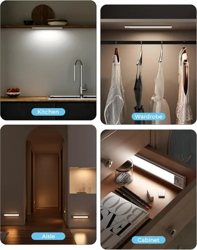 Miniatura 7 de ASOKO Luces Bajo Gabinete con Sensor de Movimiento USB-C Recargables Luces LED para Armario Operadas por Batería Tira de Luz Magnética Inalámbrica