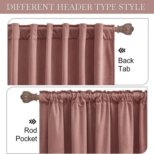 Miniatura 3 de RYB HOME Cortinas de terciopelo malva para sala de estar, tratamiento de ventanas pequeñas de privacidad, pestaña trasera, oscurecimiento de Rosa