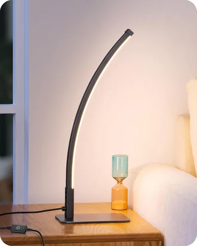 Miniatura 9 de EDISHINE Lámpara de mesa LED curva, moderna lámpara de noche con 3 temperaturas de color y atenuación continua, aluminio y hierro, lámpara de mesita
